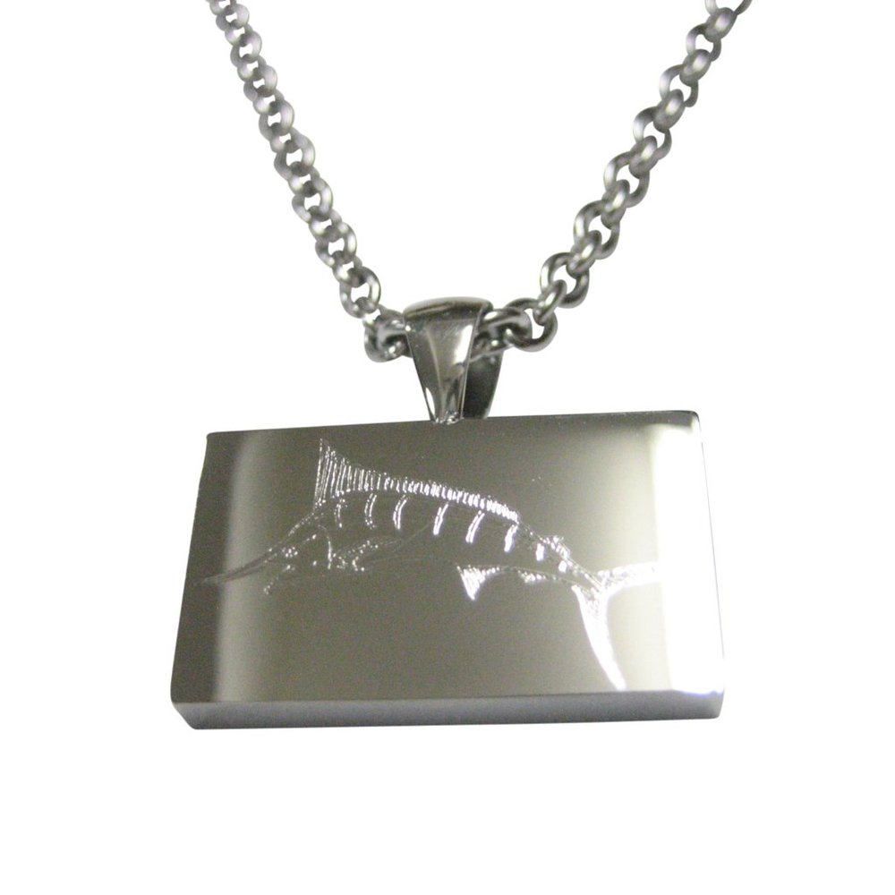 Silver Toned Rectangular Etched Sailfish Marlin F… - image 1